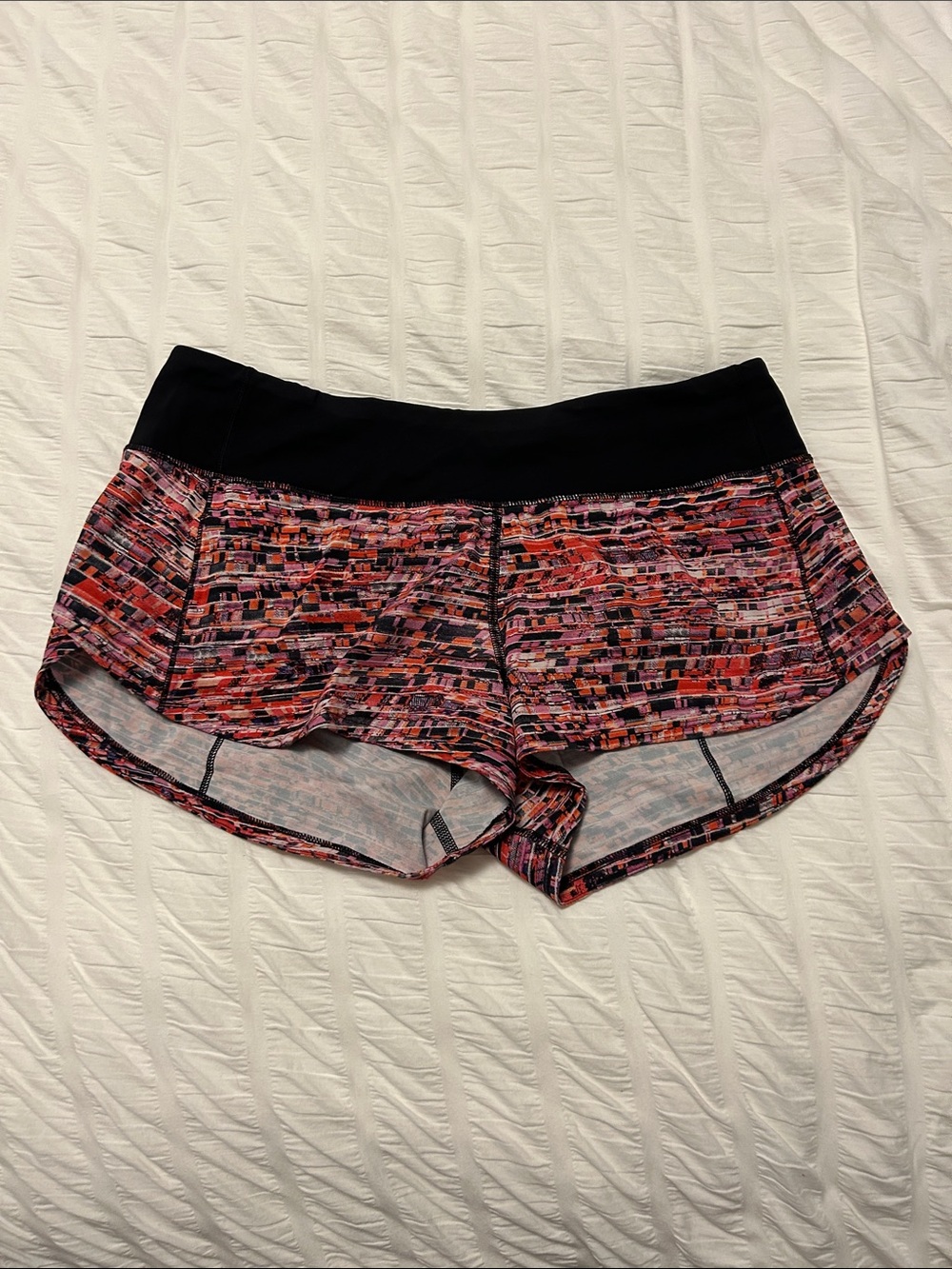 lululemon athletica Black-Waistband Pink-Red Patterned Athletic Shorts